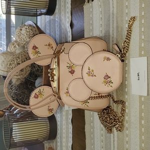 Coach KISSLOCK FLORAL PRINT MINNIE MOUSE EARS BAG BUNDLE W/MATCHING COIN PURSE